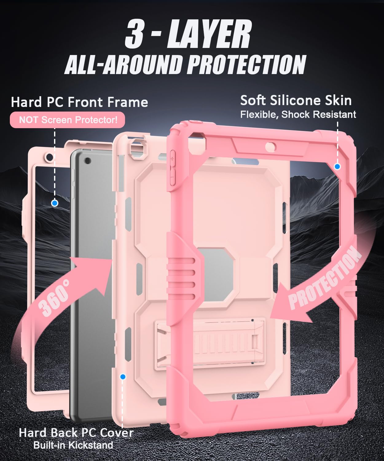 Okp Case For Ipad 9Th/ 8Th/ 7Th Generation (2021/2020/2019), Heavy Duty 10.2 Ipad Shockproof Rugged Protective Cover With Built